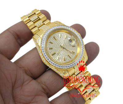 Pre-owned Usdiamondking 18k Yellow Gold Full Steel Baguette Simulated Diamond Presidential Watch 41mm