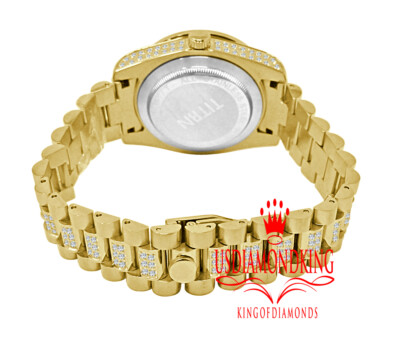 Pre-owned Usdiamondking 18k Yellow Gold Full Steel Baguette Simulated Diamond Presidential Watch 41mm