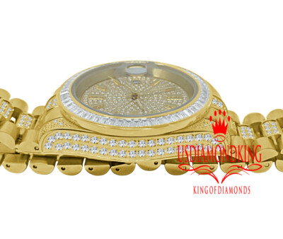 Pre-owned Usdiamondking 18k Yellow Gold Full Steel Baguette Simulated Diamond Presidential Watch 41mm