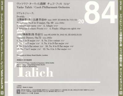 VACLAV TALICH DVORÁK: SYMPHONY NO. 6; SLAVONIC DANCES, OP