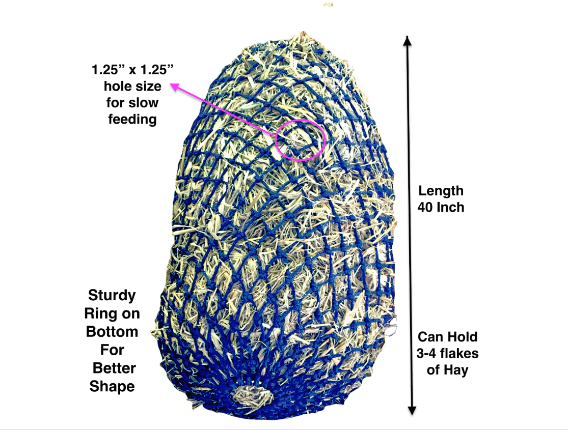 Majestic Ally 1.25”x1.25” Holes Slow Feed 40”Sturdy Hay Net with Bottom Ring.