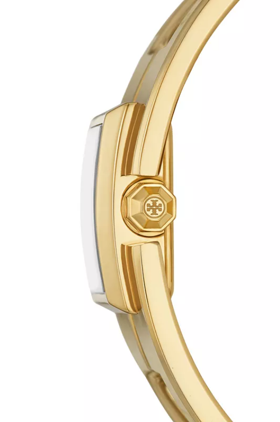 Pre-owned Tory Burch The Sawyer Gold-tone Stainless Bangle Cuff Bracelet Watch Tbw5008