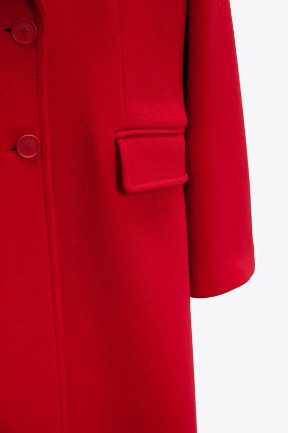 Pre-owned Zara Women Manteco Wool Blend Fitted Wool Blend Long Coat Red 8641/744