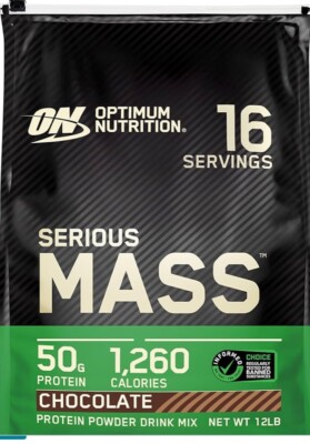Optimum Nutrition Serious Mass Gainer Protein Powder, Chocolate - 12lbs