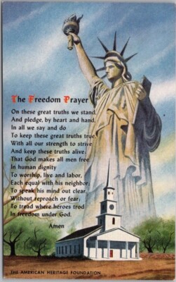 c1948 FREEDOM TRAIN Railroad Postcard ''THE FREEDOM PRAYER'' Statue of Liberty