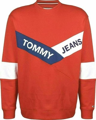 BNWT Tommy Hilfiger Jeans Men's TJM Chevron Crew Sweatshirt S Red Blue White FAB