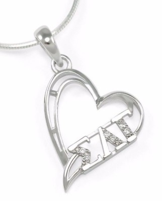 Sigma Lambda Gamma sterling silver heart pendant with simulated diamonds