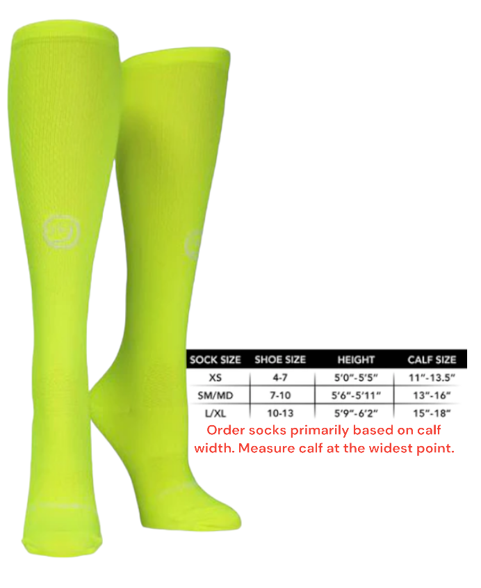 LG/XL 10-13 Crazy Compression High Viz Yellow Athletic Knee High Fashion Socks
