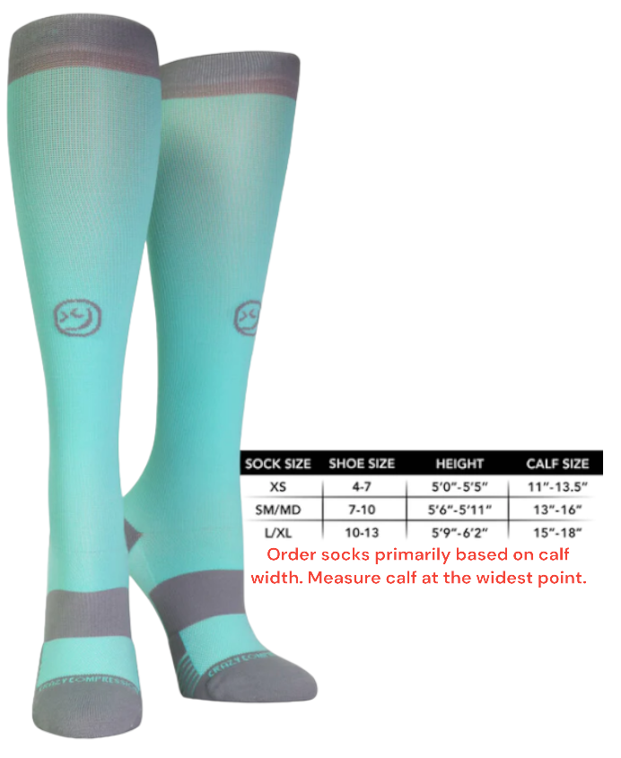 LG/XL 10-13 Crazy Compression Mint & Gray Athletic Knee High Fashion Socks