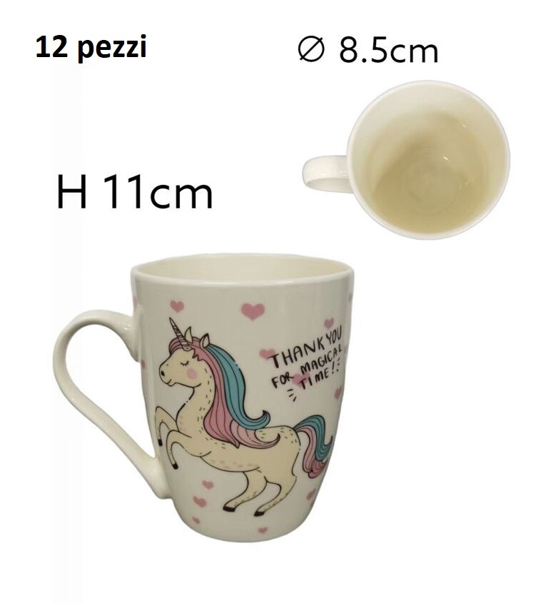 Set 12 Pezzi Tazza Ceramica Tazze Latte Colazione Jumbo Unicorno bal