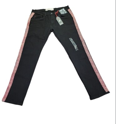 SPARK MEN'S PREMIUM DENIM STUDIO COLLECTION JEANS WITH RED RHINESTONE STRIPES