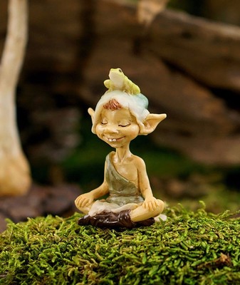 Miniature Garden Pixie Meditating with Frog TO 4476  Fairy Gnome Garden