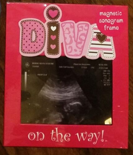 Baby Girl Diva On The Way Ultrasound Sonogram Pink Photo Frame Magnetic or Stand