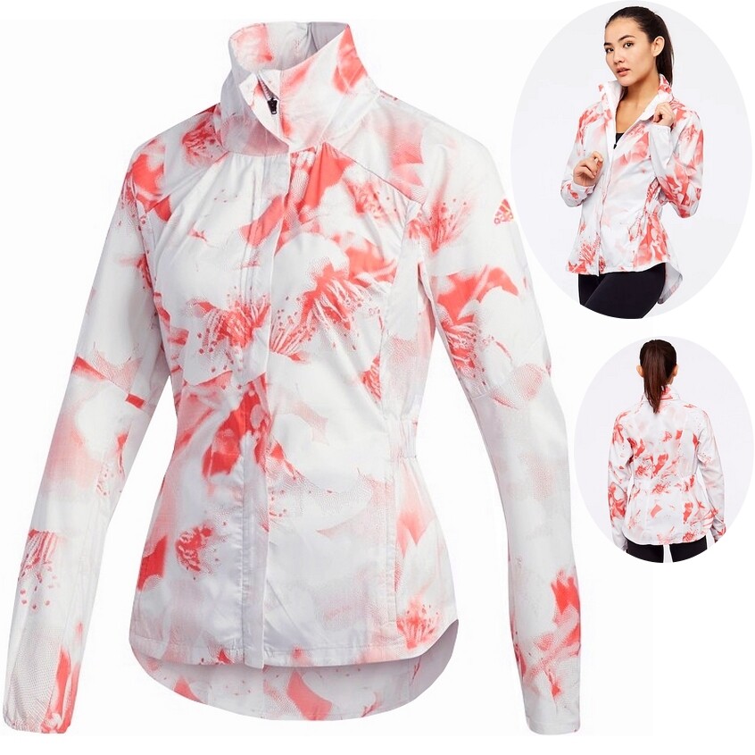 Adidas Damen Windbreaker Laufjacke Wind Jacke Outdoor Mantel Fahrrad weiss rot