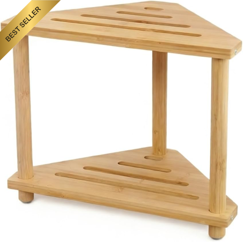 Corner Shower Stool for Shaving Legs, with Storage Shelf, Bamboo Waterproof Show