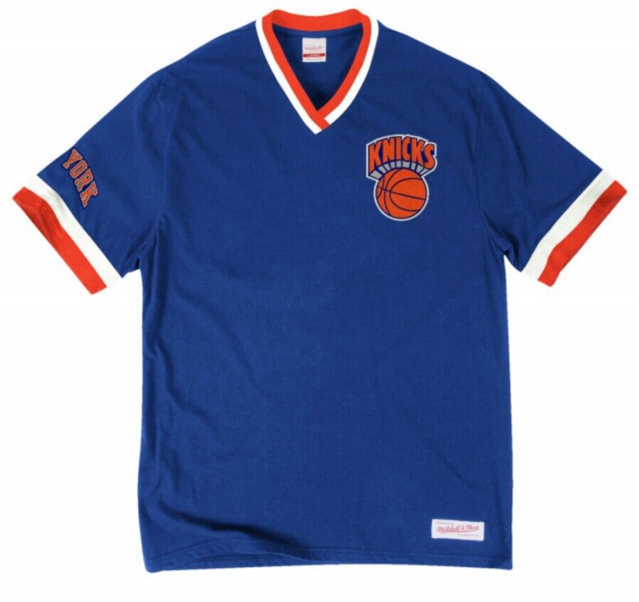 Mitchell & Ness New York Knicks Royal Overtime Win Vintage V-Neck T Shirt NBA | eBay