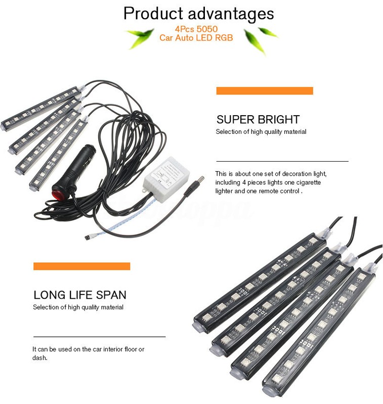 Glow Full Color LED Interior Car Lamp Kit Under Dash Foot Seat Inside Lighting