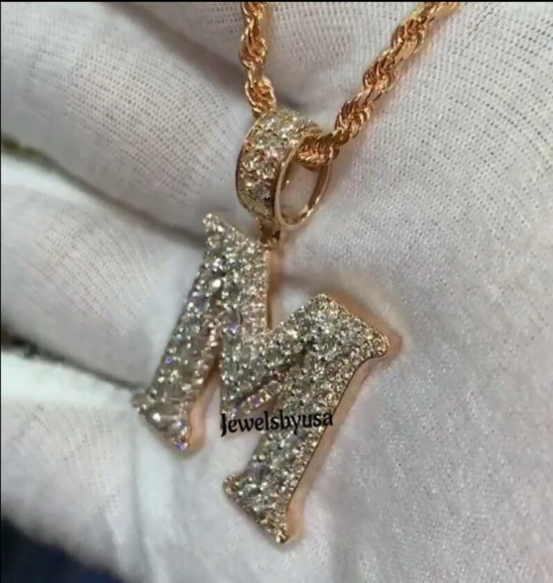 Pre-owned Nsg 2 Ct Men's D/vvs Moissanite Customized M Initial Latter Charm Pendant 925 Silver In White