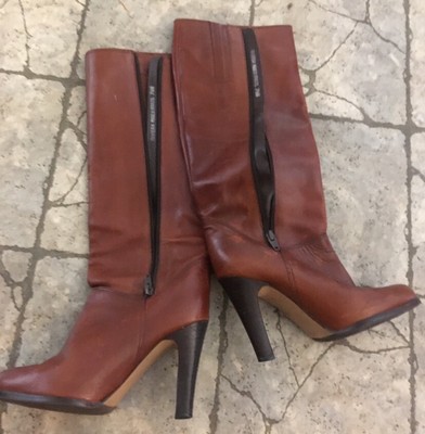 Vintage Made in Brazil Knee High Leather Boots Size 7 1/2 N Brown Riveria
