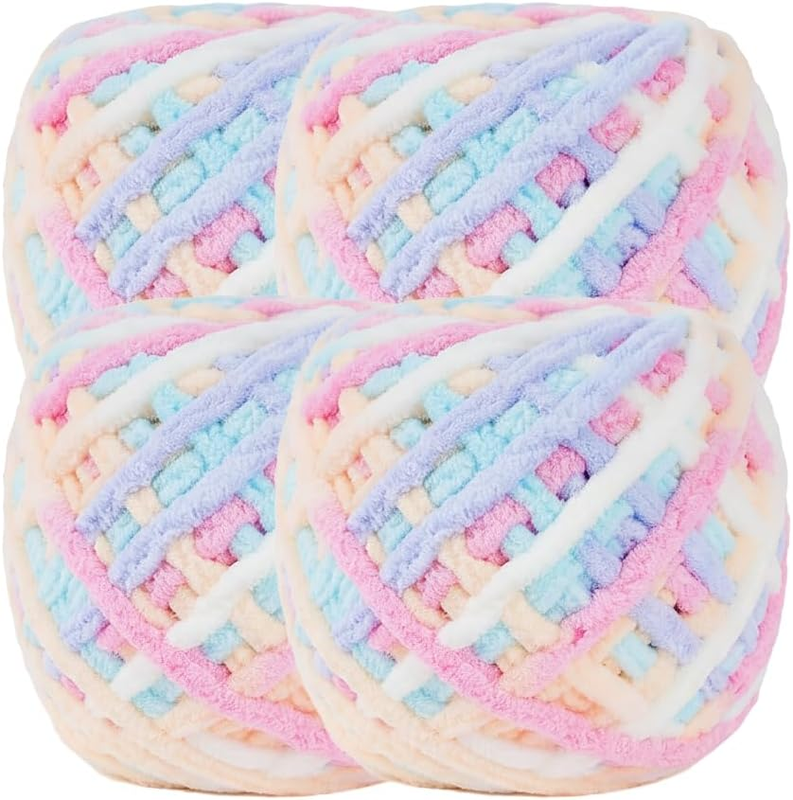 Chunky Chenille Yarn 4-Pack for Knitting and Crocheting, Soft Fluffy Velvet Yarn