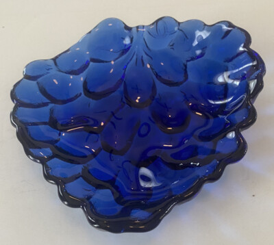 Vintage ~ Cobalt Blue Glass Candy Serving Dish ~ Grapes Design ~ Stunning