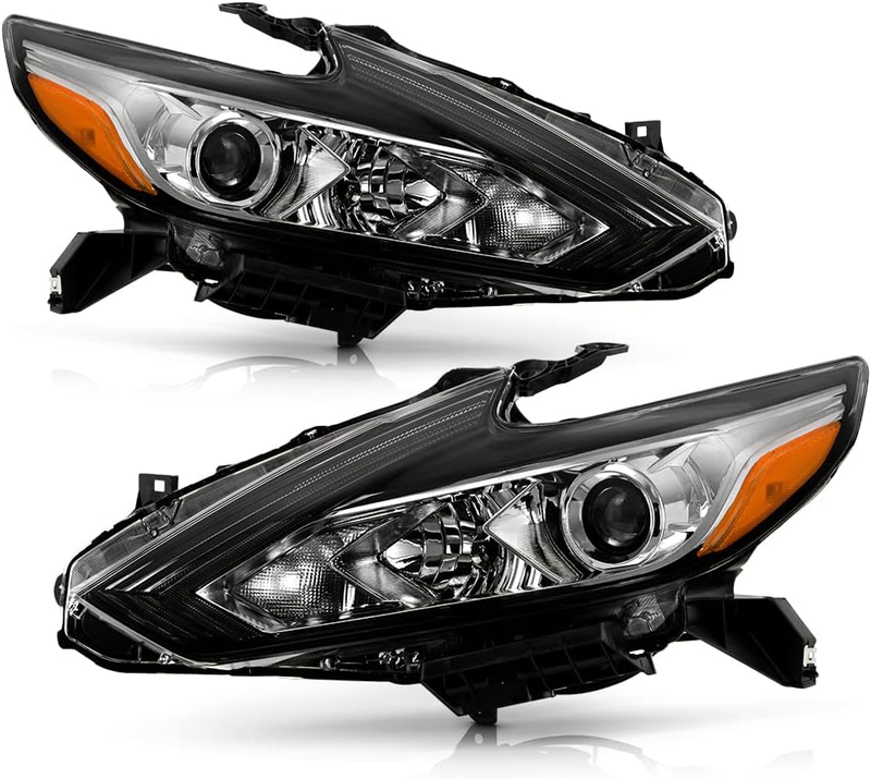 Chrome Headlights Pair Set for 2016-2018 Nissan Altima Halogen W/O LED DRL