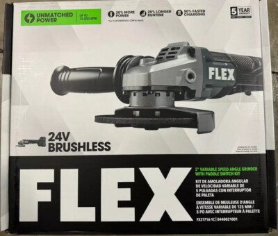 New Sealed Flex 24V 5'' Brushless Variable Speed Angle Grinder w/Battery+Charger