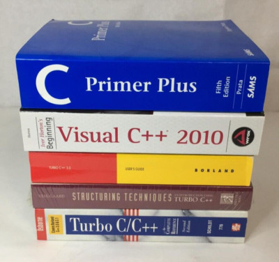 C++ Book Lot of 5: Structuring Techniques, Turbo C/C++, Visual, Primer Textbooks