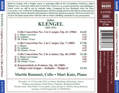 MARTIN RUMMEL / MARI KATO JULIUS KLENGEL: COMPLETE CONCERTINOS FOR CELLO AND PIA
