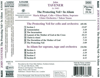 TAVENER: PROTECTING VEIL / IN ALIUM NEW CD