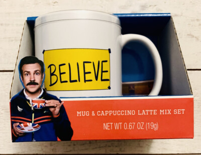 Ted Lasso BELIEVE Coffee Mug Cappuccino Latte Mix Set In Box Ships FAST!