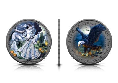 Silbermünze USA Halloween 2024 Ghost Night 1 oz Silber 999 American Eagle Farbe