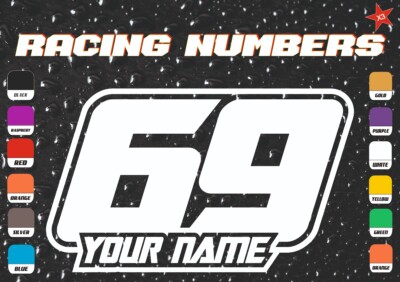 3 x Custom Race Numbers and Name- Vinyl Decal Stickers Dirt bike, Kart, Dirtbike
