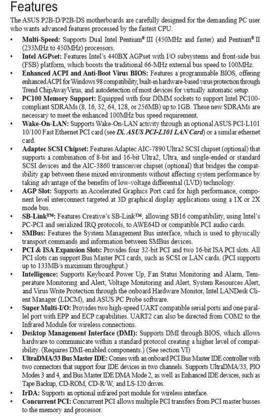 ASUS P2B-D, Slot 1, Intel Motherboard - DUAL Pentium II or III - ISA - PCI - AGP