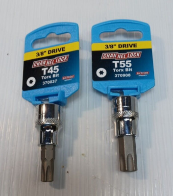 T-45, T-55 TORX Socket Bit, 3/8'' Drive Channel Lock Lifetime warranty Lot of 2