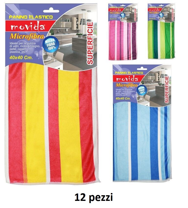 Set 12 Pezzi Panno Microfibra Elastico Movida Pulizia Casa 40x40cm dfh