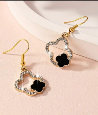 Aretes doble Trebol chapados en oro 18k  Diamantes Imitacion Regalo Para Mujeres