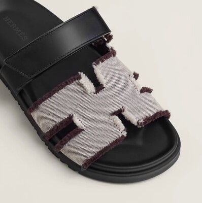 Hermès Chypre Womens Sandals Size 38.5 BNIB Prunoir / Noir