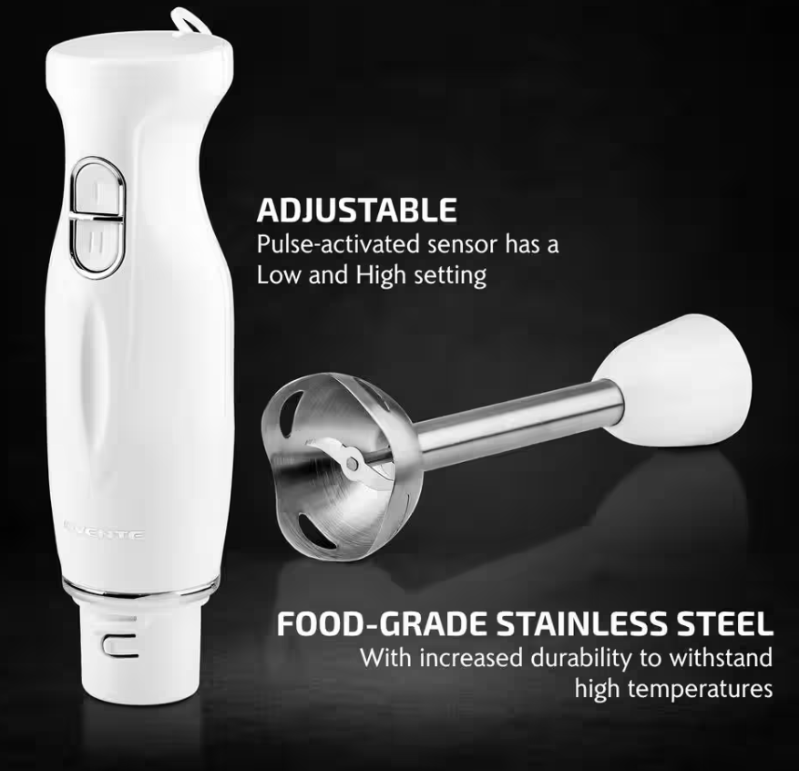 Electric Immersion Hand Blender Stainless Steel Blades 300W Ovente HS560W, White