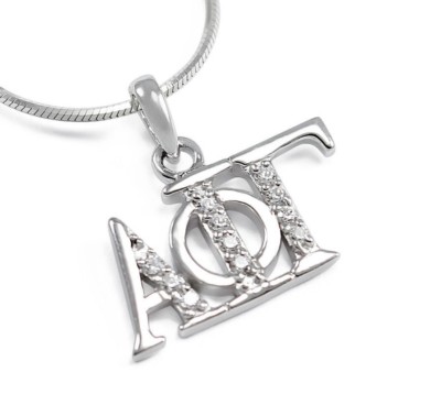 Alpha Phi Gamma sterling silver horizontal lavaliere w/simulated diamonds