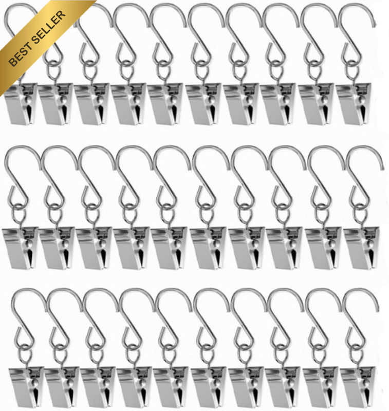 30 Pcs Heavy Duty Stainless Steel Metal Clips with Hooks, Hanging Party Lights C