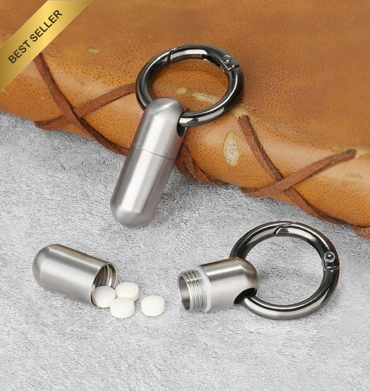 Titanium Keychain Pill Holder Small Metal Pill Case, Pill Organizer Portable Wat