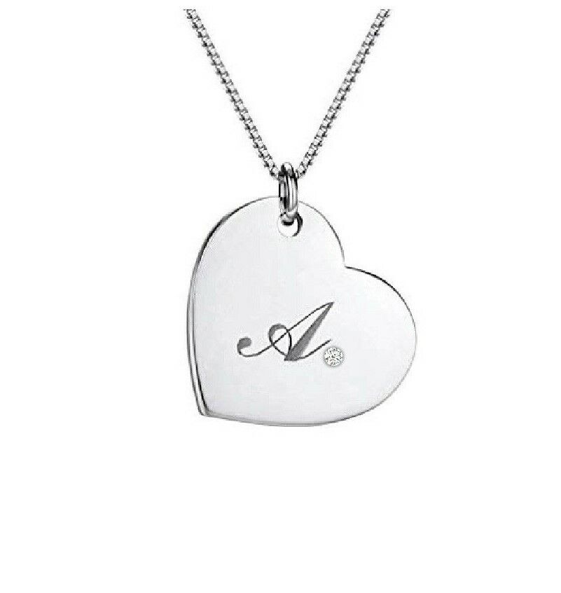 Pre-owned Kgm Diamonds Initial Heart Charm Diamond 0.03 Ct Name Pendant Necklace 925 Silver Classic In White