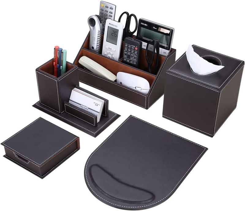 KINGFOM 5PCS/SET Office Accessories Desk Organizer Sets Leat