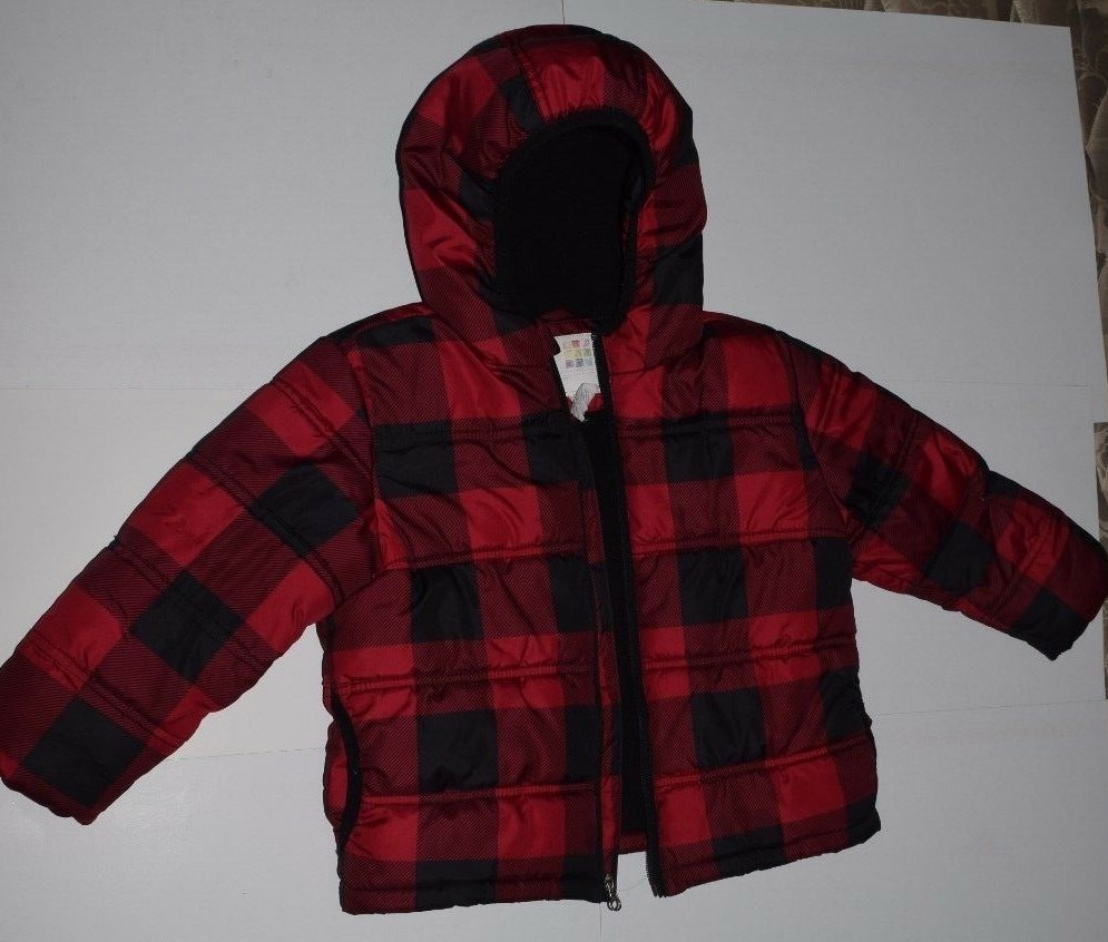 Toddler Boys Buffalo Plaid Coat Winter Jacket Red Black Hoodie Size 3 T Repair