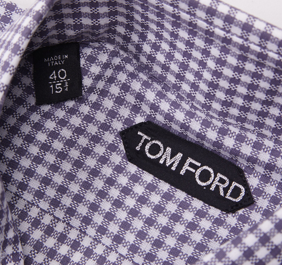 Pre-owned Tom Ford $635  Gray-white Woven Check Cotton Dress Shirt 15.75 Classic-fit