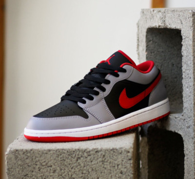 Nike Air Jordan 1 Low Black Light Smoke Grey Gym Red 553558-060 Men's Sizes New