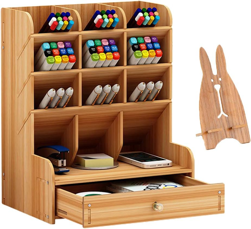 Wooden Desk Organizer, Multi-Functional DIY Pen Holder, Organi...