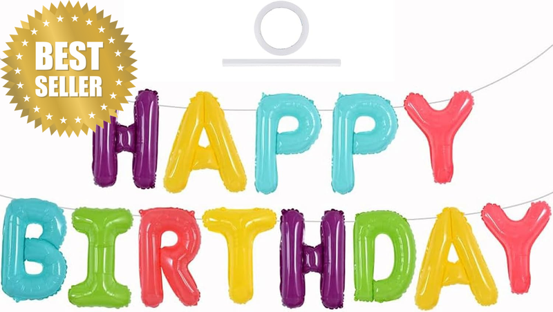 Happy Birthday Foil Balloon Banner, 16 Inch Colorful Foil Balloons with Ribbon S