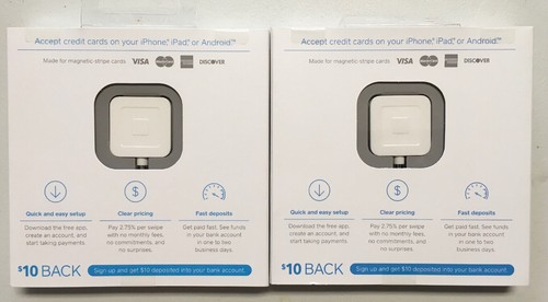 NIB Lot Of 2 Square Credit Debit Card Readers For Apple iPhone And Android White